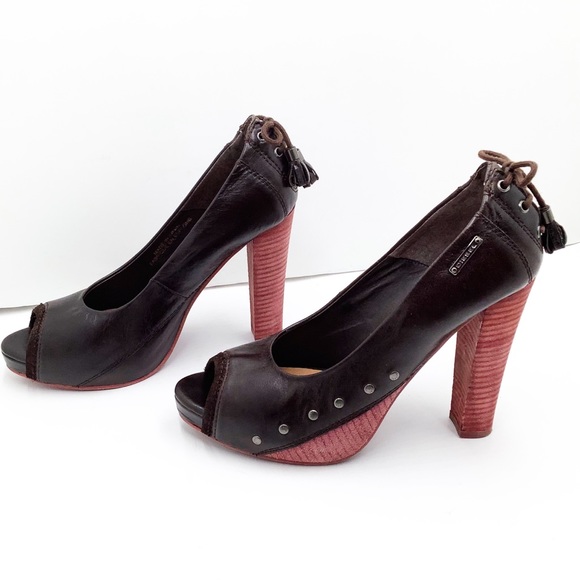 {Diesel}Leather Peep Toe Platform Heels - Picture 2 of 12